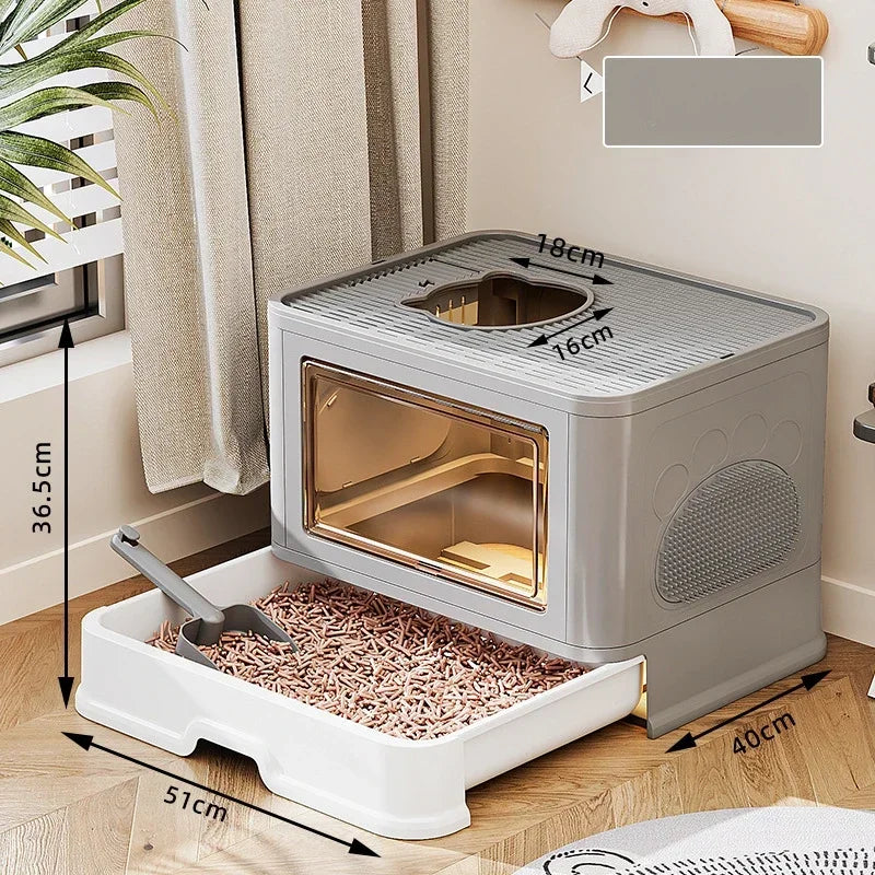 Dual-Entry Enclosed Cat Litter Box with Easy Slide-Out Tray