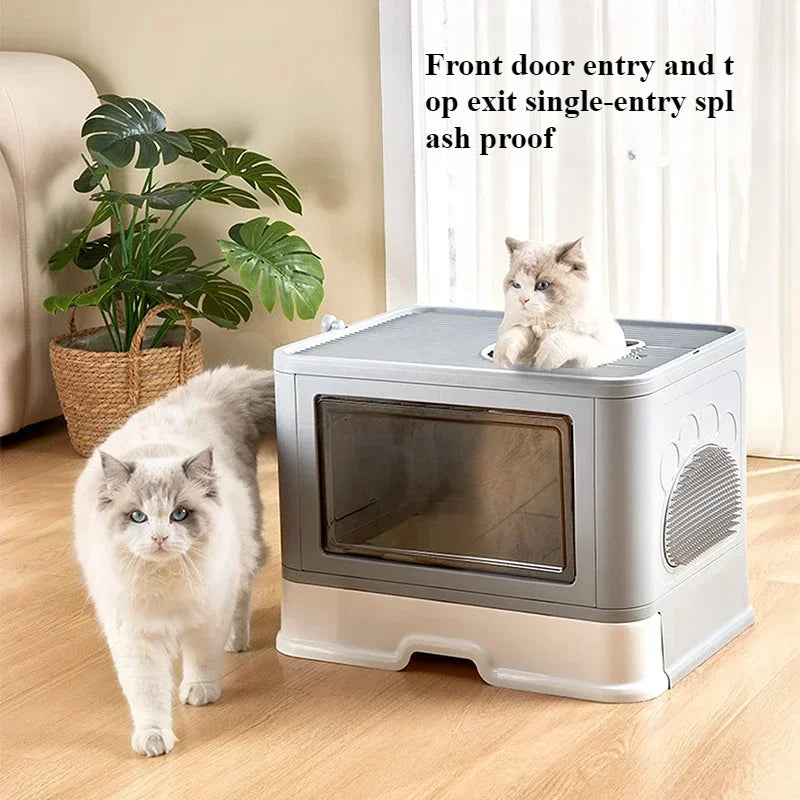 Dual-Entry Enclosed Cat Litter Box with Easy Slide-Out Tray