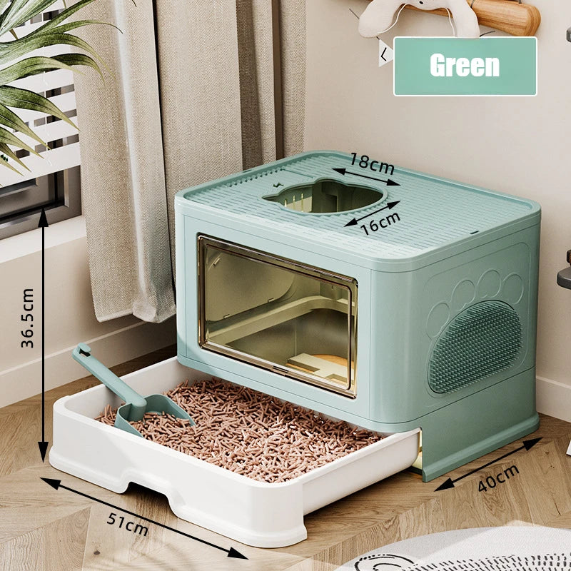 Dual-Entry Enclosed Cat Litter Box with Easy Slide-Out Tray