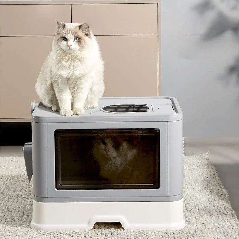 Dual-Entry Enclosed Cat Litter Box with Easy Slide-Out Tray