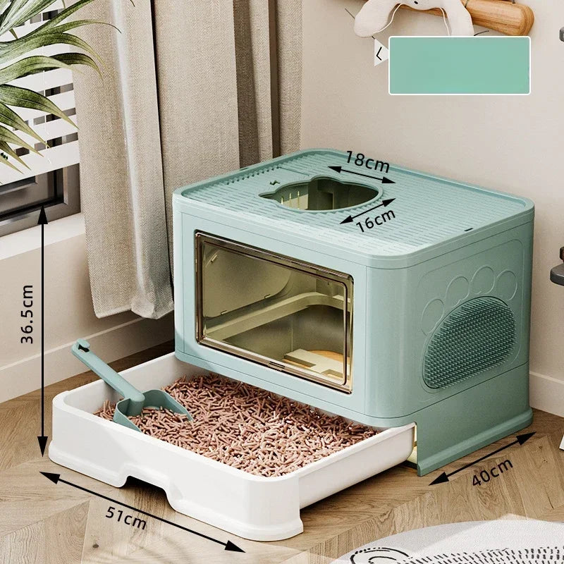 Dual-Entry Enclosed Cat Litter Box with Easy Slide-Out Tray