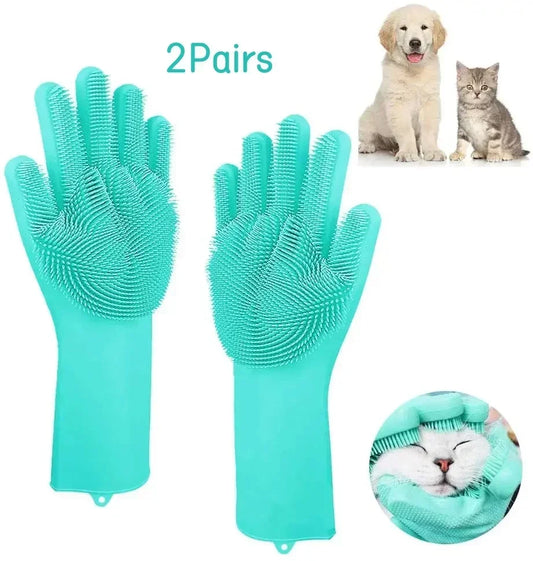 EcoSilk 5-Finger Silicone Pet Grooming Gloves