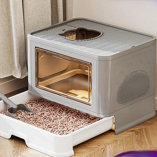 Dual-Entry Enclosed Cat Litter Box with Easy Slide-Out Tray