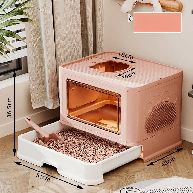 Dual-Entry Enclosed Cat Litter Box with Easy Slide-Out Tray