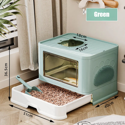 Dual-Entry Enclosed Cat Litter Box with Easy Slide-Out Tray
