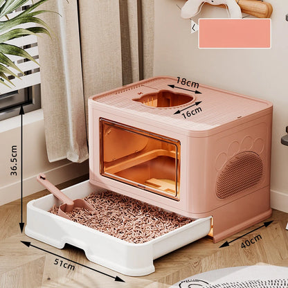 Dual-Entry Enclosed Cat Litter Box with Easy Slide-Out Tray